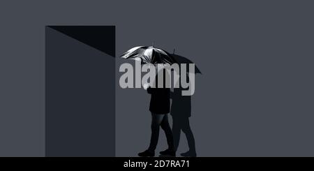 Visitor concept. Shot of a man walking near the front door. Landscape full-body shot. Stock Photo