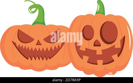 cartoon halloween pumpkins icon over white background, flat style, vector illustration Stock Vector