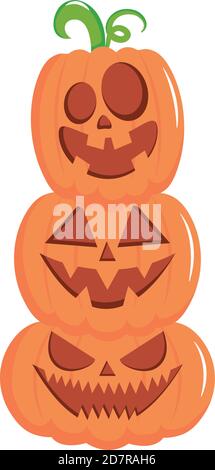 stack of halloween pumpkins over white background, flat style, vector illustration Stock Vector