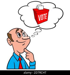 Thinking about Ballot Box - A cartoon illustration of a man Thinking about a Ballot Box. Stock Vector