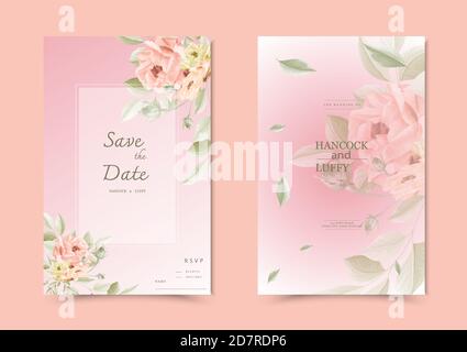 Beautiful background with watercolor floral wedding invitation card template. Stock Vector