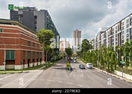 Singapore - December 4, 2019: Street scene with the Holiday Inn Express Singapore Clarke Quay at Clemenceau Ave in Singapore. Stock Photo