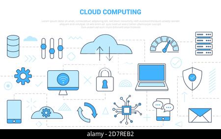 cloud computing concept with icon line style set template banner with modern blue color Stock Vector