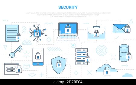 security concept with icon line style set template banner with modern blue color Stock Vector