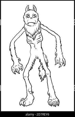 Fantasy monster drawing. Mutant troll coloring template Stock Photo - Alamy