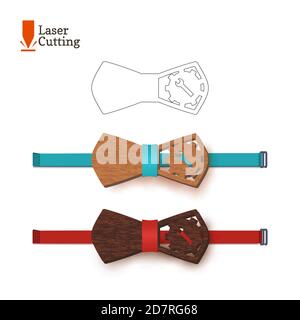 Laser cut bow-tie template whith gear and wrench. Vector silhouette for cutting a bow tie on a lathe made of wood, metal, plastic. The idea of design Stock Vector