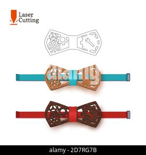 Laser cut bow-tie template whith gear and wrench. Vector silhouette for cutting a bow tie on a lathe made of wood, metal, plastic. The idea of design Stock Vector