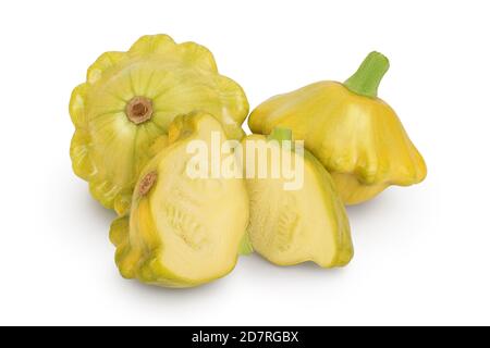 yellow pattypan squash isolated on white background, Clipping path and full depth of field Stock Photo