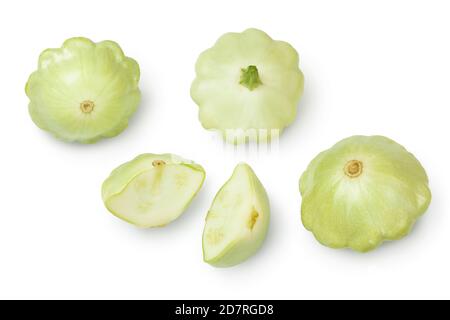 green pattypan squash isolated on white background. Top view with clipping path Stock Photo