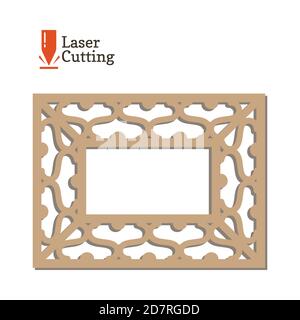Laser cut panel. Vector frame template for cut on laser machine. Art silhouette design. Vector card illustration for design of photo frames Stock Vector