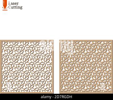 Laser cut floral panel set. Collection of vector flower frame template for cut on laser machine. Art silhouette design. Vector card illustration for Stock Vector