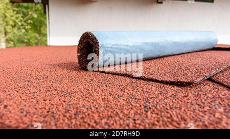 Roofing material - flexible roll bitumen shingles Stock Photo
