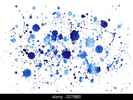 Set of blue drops painted with watercolor Stock Photo