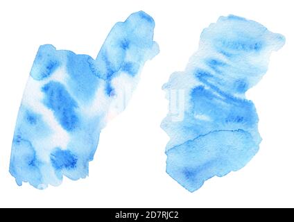 Set of blue stains painted with watercolor Stock Photo