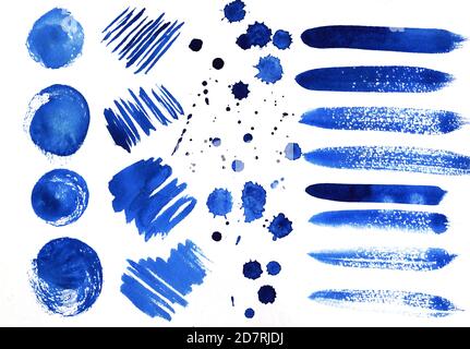 Set of blue spots painted with watercolor Stock Photo