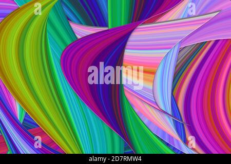 Illustration of multicolored overlapping twists and swirls. Abstract pattern.  Bright dynamic background with colorful wavy lines. Stock Photo