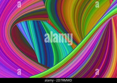 Illustration of multicolored overlapping twists and swirls. Abstract pattern.  Bright dynamic background with colorful wavy lines. Stock Photo