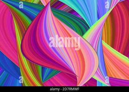 Illustration of multicolored overlapping twists and swirls. Abstract pattern.  Bright dynamic background with colorful wavy lines. Stock Photo