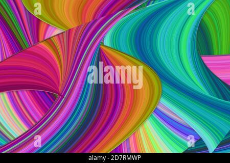 Illustration of multicolored overlapping twists and swirls. Abstract pattern.  Bright dynamic background with colorful wavy lines. Stock Photo