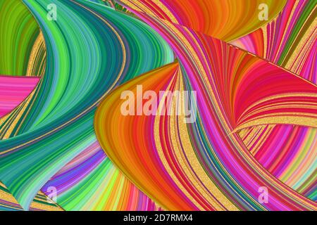 Illustration of multicolored overlapping twists and swirls. Abstract pattern.  Bright dynamic background with colorful wavy lines. Stock Photo