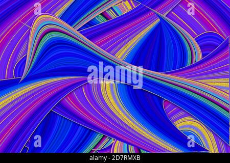 Illustration of multicolored overlapping twists and swirls. Abstract pattern.  Bright dynamic background with colorful wavy lines. Stock Photo