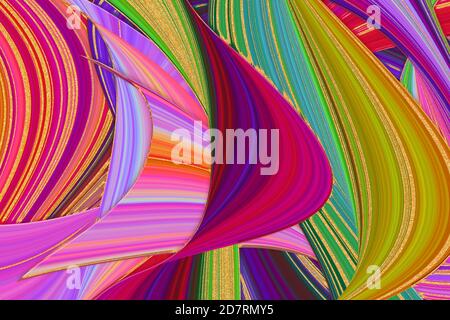 Illustration of multicolored overlapping twists and swirls. Abstract pattern.  Bright dynamic background with colorful wavy lines. Stock Photo