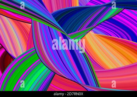 Illustration of multicolored overlapping twists and swirls. Abstract pattern.  Bright dynamic background with colorful wavy lines. Stock Photo