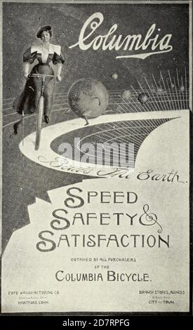 Exhibition of Columbia bicycle art poster designs by Pope Manufacturing Company, Boston in 1896. These posters were entered into a competition held by the bicycle manufacturer to find new ideas for adverts. First prize was 1 bicycle and 250$ in Cash. Second place was 1 bicycle and 50$ in Cash and 3rd place was 1 bicycle and 50$ in cash Stock Photo