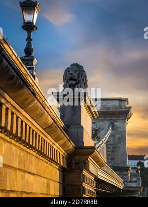 Chain Bridge is the quintessential symbol to Budapest, one of the most beautiful European city. Stock Photo