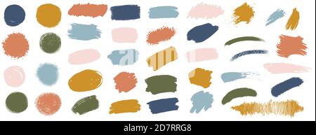 Vector grunge watercolor ink texture set of hand painted pastel powder color dry brush splashes, strokes, stains, spots, elements, stripes, lines, tem Stock Vector