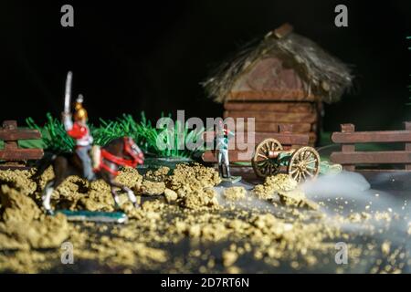 Image of souvenir tin soldiers and war reconstruction Stock Photo