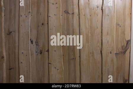 Wooden house design, background texture of wooden boards, wood decorated house. Stock Photo