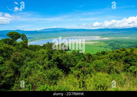 Ngorongoro Conservation Area, is a protected area and a World Heritage Site located 180 km (110 mi) west of Arusha in the Crater Highlands area of Tan Stock Photo