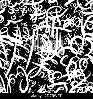 Graffiti background seamless pattern. Hand style tagging. Chalk vector lettering on the asphalt Stock Vector