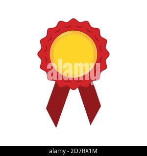 Gold medal with red ribbon and rosette isolated on white background. Stock Vector
