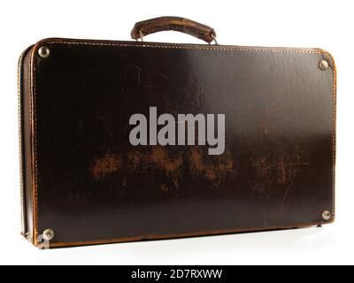 Isolated old vintage Suitcase on white Background Stock Photo