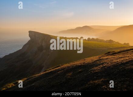 Sunset over Bat's Head from Tyneham Cap, Isle of Purbeck, Jurassic Coast World Heritage Site, Dorset, England, UK Stock Photo