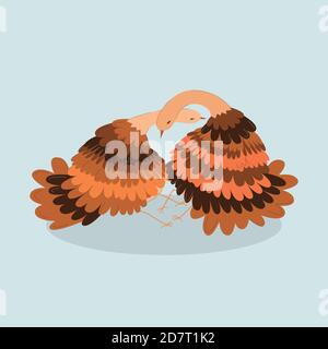 A couple of happy turkeys hug and caress. Stock Vector