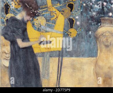 Title: Music (Die Musik) Creator: Gustav Klimt  Date: 1895 Medium: Oil on canvas Location: Neue Pinakothek, Munich, Germany Stock Photo