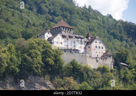 Vaduz, Liechtenstein, 16th August 2018:- Vaduz castle overlooking central Vaduz, home to the Prince of Liechtenstein Stock Photo