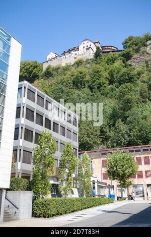 Vaduz, Liechtenstein, 16th August 2018:- Vaduz castle overlooking central Vaduz, home to the Prince of Liechtenstein Stock Photo