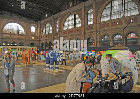 The «Elephant Parade Swiss Tour 2020» has been initiated by Claudia & Franco Knie from the Swiss National Circus and shown in London, Amsterdam, Calai Stock Photo