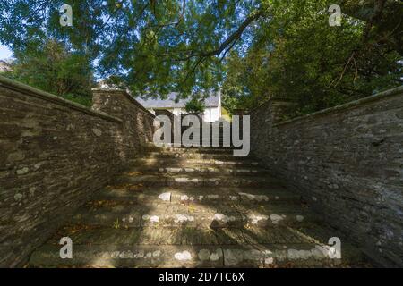 Steps leading to St Mary's church Pilleth Powys Wales UK. September 2020. Stock Photo
