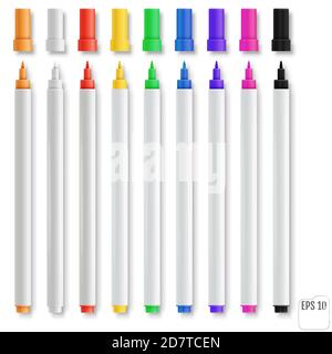 Felt Tip Pens. Colorful Marker Pens Set Stock Vector