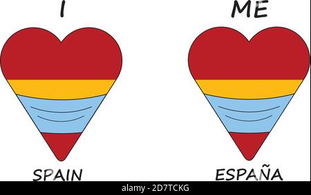 I Heart Spain, I love Spain Espana, Heart shape with facemask Stock Vector