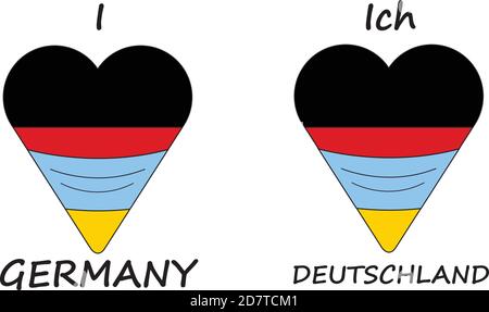 I Heart Germany, I love Germany Deutschland, Heart shape with facemask Stock Vector
