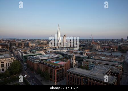 The Shard and Guy's Hospital at sunset as seen from the Golden Gallery of St. Paul's Cathedral, London. Stock Photo