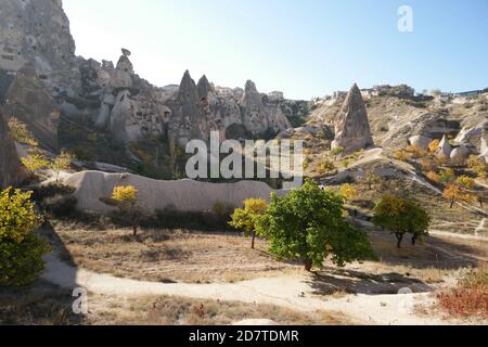 Ancient cave town near Goreme, Cappadocia, Turkey. Stock Photo