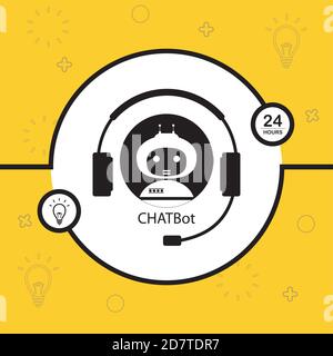 Chatbot concept background,black and white robot and headphones Stock Vector