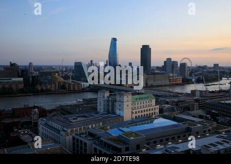 One Blackfrairs and surrounding buildings, as seen from the top of St. Paul's Cathedral at dusk. Stock Photo